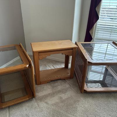 Vintage Wooden & Glass Side Tables (Set of 3)