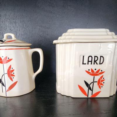 The Harker Pottery Co-Art Deco Dahlia-Lard & Small Pitcher 