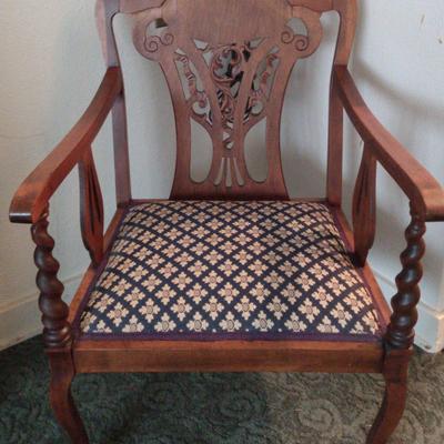 Antique English Barley Twist Arm Chair 