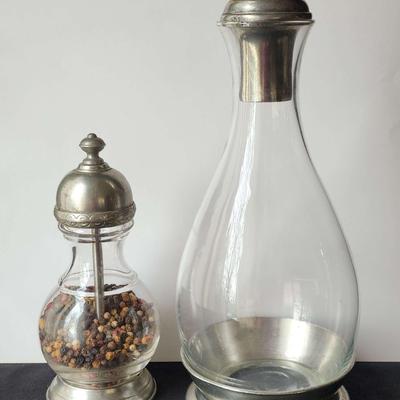 Pewter Decanter and Spice Mill w/Thistle Stamp