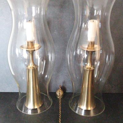 Brass Candleholders under Hurricane Glass