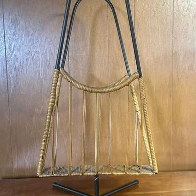 Mid Century Italian Wicker Magazine Rack
