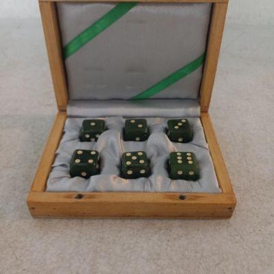 Vintage Genuine Solid Jade Dice - Set of 6 in Lined Wooden Box