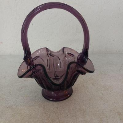 Vintage Fenton Amethyst Ruffle Rim Basket - 5" Diameter Widest x 6" Tall