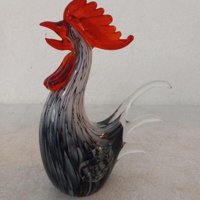Vintage 1980s Murano Style Hand Blown Art Glass Rooster - 6½" x 8¾"