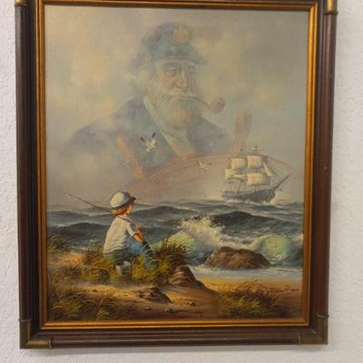Signed/Framed Vintage Old Salt Seascape by Kenneth Seuss Canvas Print - 24" x 27½"