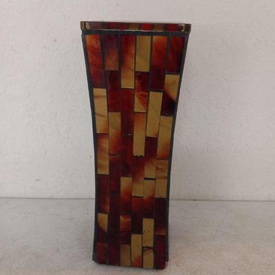 Vintage Slag Glass Mosaic Vase - 4½" Square x 14" Tall