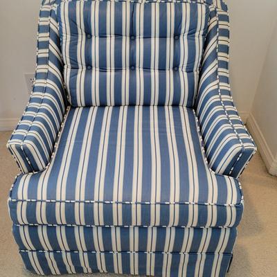 CLASSIC STRIPES SLIPPER/ARM CHAIR AND LAMP WITH PLEATED SHADE