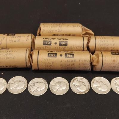 GREAT COLLECTION OF 1950s ROLLS OF SILVER QUARTERS & OTHER DECADES 