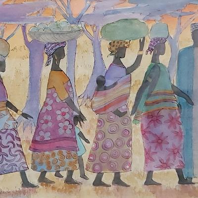 "WOMEN'S WORK NEVER DONE" ORIGINAL WATERCOLOR SIGNED BY ARTIST SADIE W. PATTERSON 