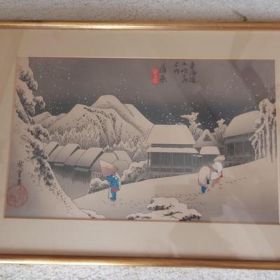 WOODBLOCK PRINT - KANBARA: NIGHT SNOW BY HIROSHOGE ANDO.