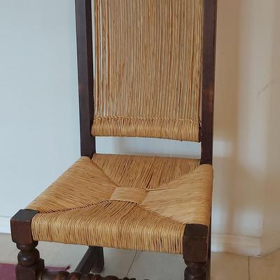 ANTIQUE HIGH BACKED WOVEN CHAIR 
