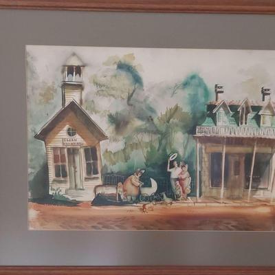 "ELSAH" - STREET SCENE - WATERCOLOR - BRENT WALL, ARTTIST - 1960 
