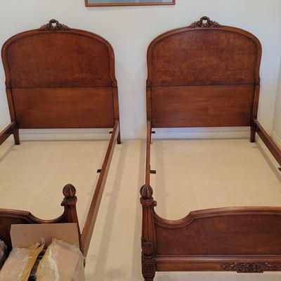 QUEEN ANNE STYLE MATCHING TWIN BEDS - HEADBOARD, FOOTBOARD & RAILS