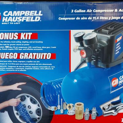 CAMPBELL HAUSFELD 3 GALLON AIR COMPRESSOR & ACCESSORY KIT
