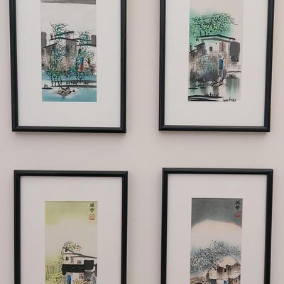 JAPANESE WATERCOLOR SET, SIGNED BY ARTIST 