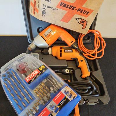 RIGID, BLACK DECKER DRILLS AND RYOBI ASSORTED BITS