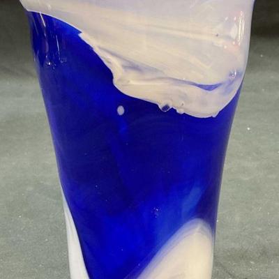 Blue & White Swirl Art Glass Vase
