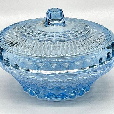 Vintage Blue Depression Glass Lidded Candy Dish
