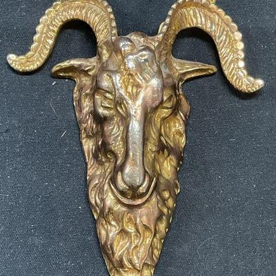 Vintage Gold Tone Rams Head Figural Plaque
