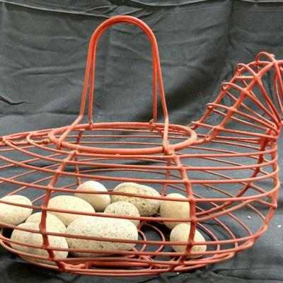 Vintage Metal Bird Egg Basket W Stones
