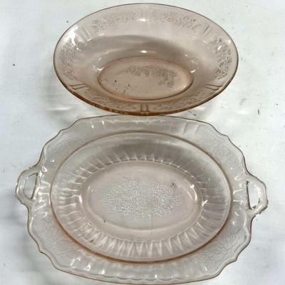 Lot 2 Depression Glass Serving Bowls Pink
