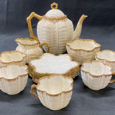 13 Vintage Gilt Porcelain Shell Motif Tea Set
