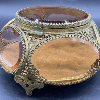 Victorian Style Vtg Filigree Ormolu Vanity Box, Lid
