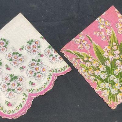 Lot 2 Vintage Floral Cotton Handkerchiefs

