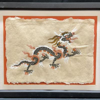 Framed Chinese Dragon Gouache Painting
