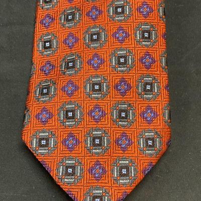 R Bryant Orange Patterned Silk Tie
