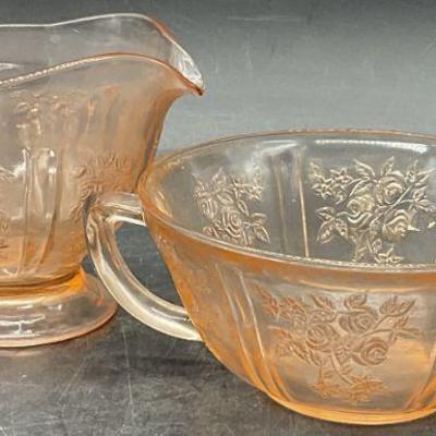 Vintage Pink Depression Glass Sugar Bowl & Creamer
