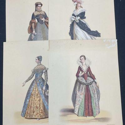 Lot 4 French Fashion Costume Lithographs
