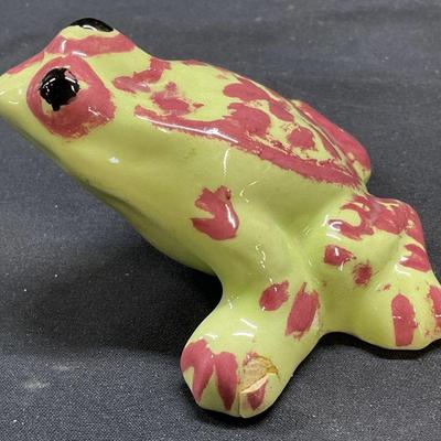 Hand Painted Green & Red Ceramic Frog Figural
