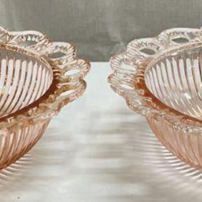 Pair Vintage Pink Depression Glass Bowls
