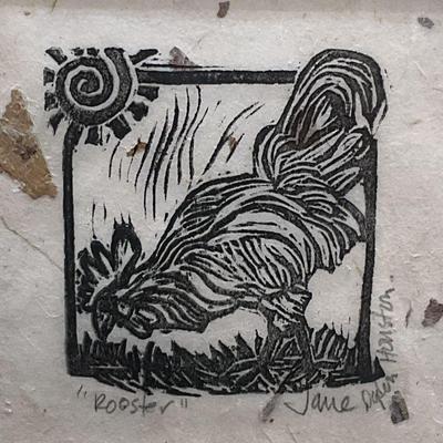 Sgn Jane Ogden Houston Rooster Woodblock Print

