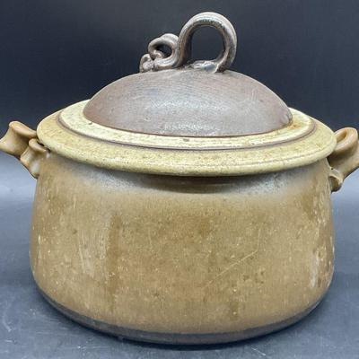 Artist Signed Handmade Pottery Vessel, Lidded
