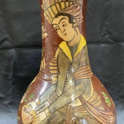 Vintage Hand Painted Ceramic Persian Vase
