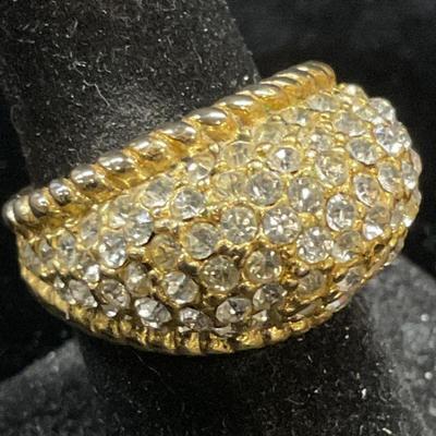 Vintage Gold Tone Crystal Dome Cocktail Ring
