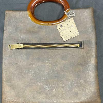 Vintage Brown Leather Lucite Handle Handbag NWT

