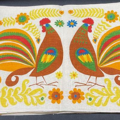 Vintage Rooster Print Linen Tablecloth
