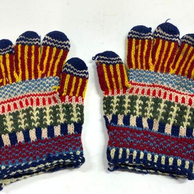 Pair Hand Knitted Woven Wool Gloves
