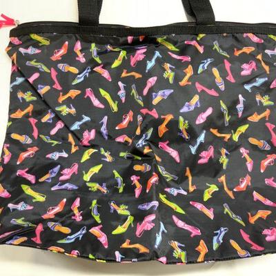Heel Pattern Zippered Nylon Tote W Interior Pockets
