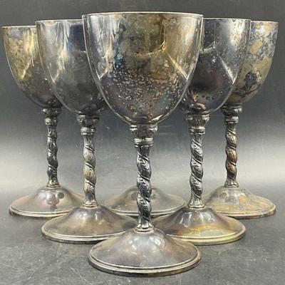 6 Trdmrkd Silver Plate Twisted Stem Goblets Spain
