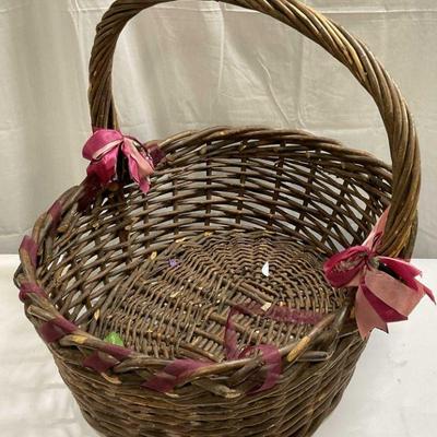 Handled Woven Basket W/ Ribbon Accent, 21.5in Ht
