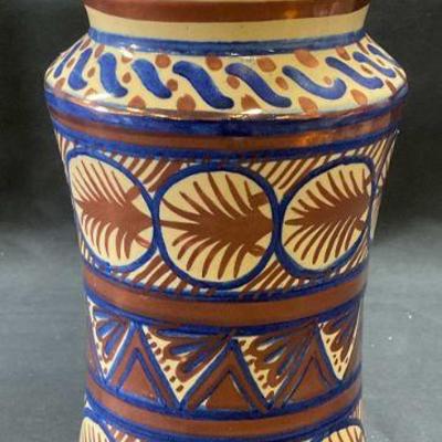 Signed VC Spain Copper Ceramic Lidded Jar
