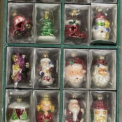 New in Box Glass Christmas Ornaments, Santa +
