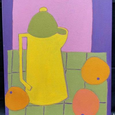 Signed Still Life with Fruit Acrylic Painting
