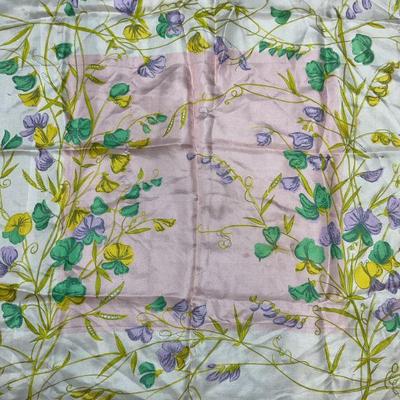 Vintage Sally Gee White Silk Floral Scarf

