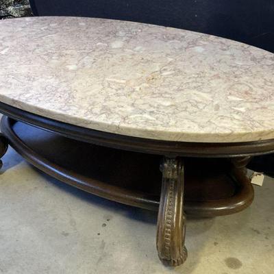 Vintage Marble Topped Oval Coffee Table
